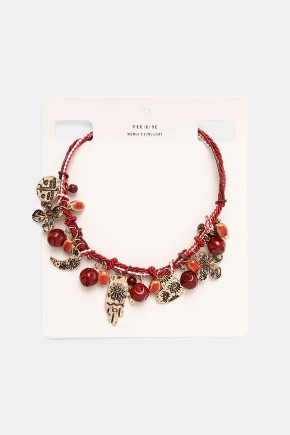 Naszyjnik damski z zawieszkami czerwony RS26-ASD901