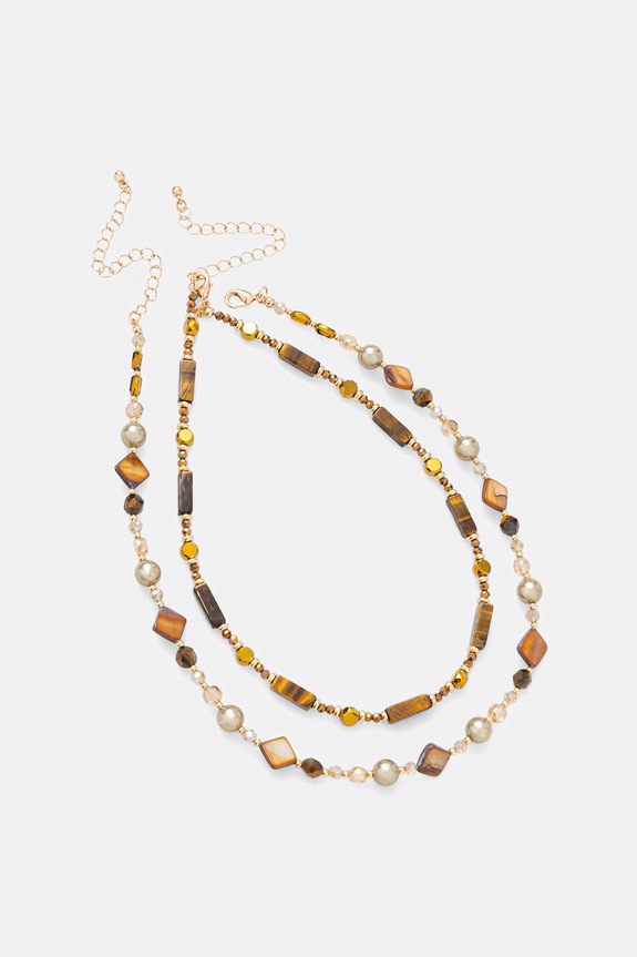 Komplet naszyjników damskich z kamieniem naturalnym 2-pack brązowy RS26-ASD905