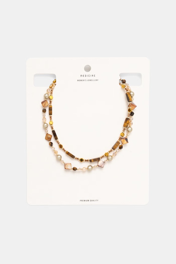 Komplet naszyjników damskich z kamieniem naturalnym 2-pack brązowy RS26-ASD905