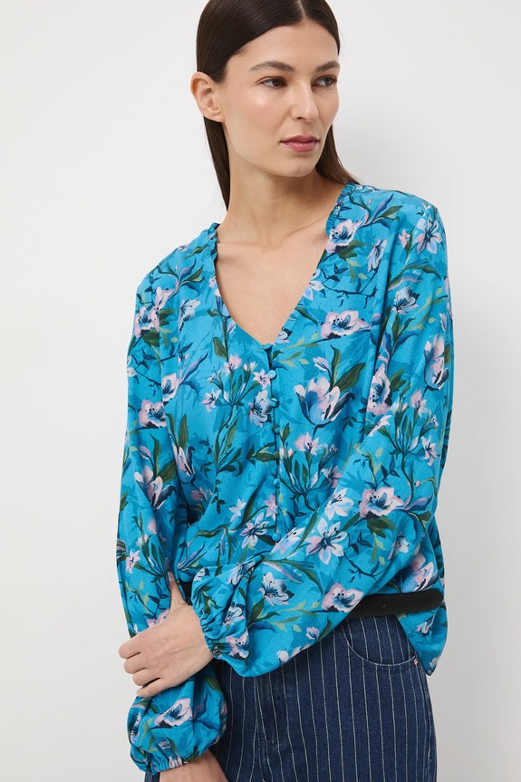 Bluzka damska z wiskozy wzorzysta casual niebieski RS26-BDD011