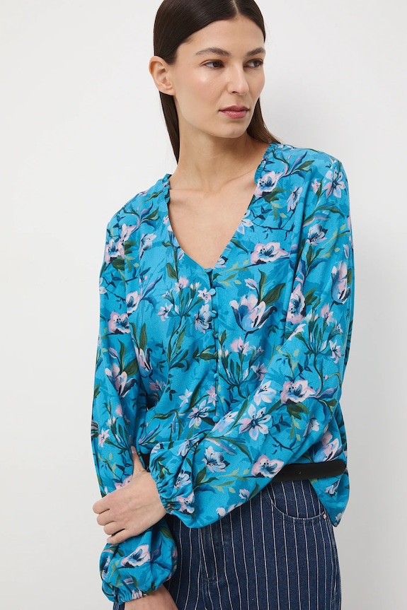 Bluzka damska z wiskozy wzorzysta casual niebieski RS26-BDD011