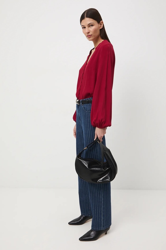 Bluzka damska z wiskozy gładka casual bordowy RS26-BDD011