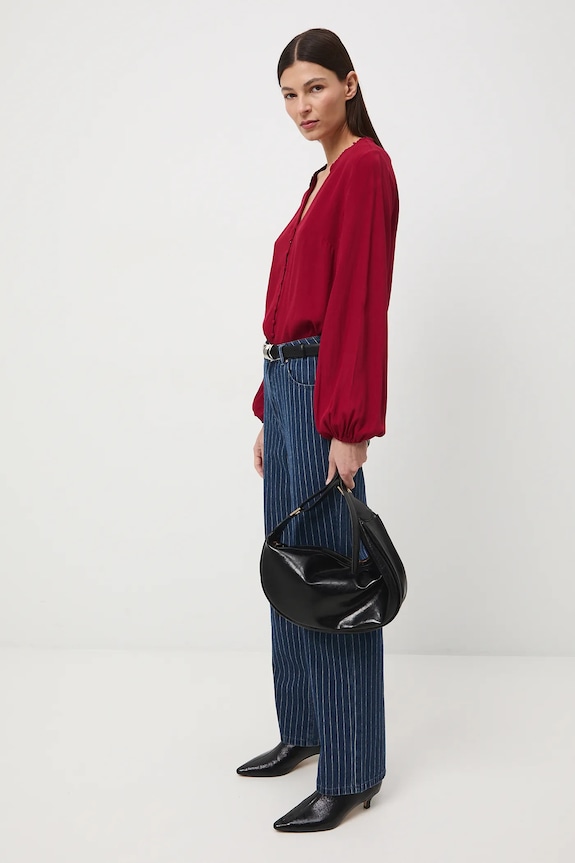 Bluzka damska z wiskozy gładka casual bordowy RS26-BDD011
