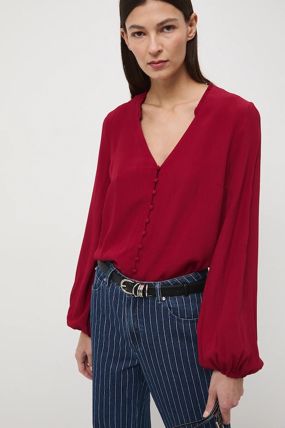 Bluzka damska z wiskozy gładka RS26-BDD011 bordowy RS26