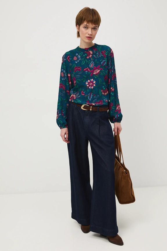 Halenka dámská z viskózy se vzorem RS26-BDD030 tyrkysová RS26