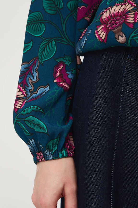 Halenka dámská z viskózy se vzorem RS26-BDD030 tyrkysová