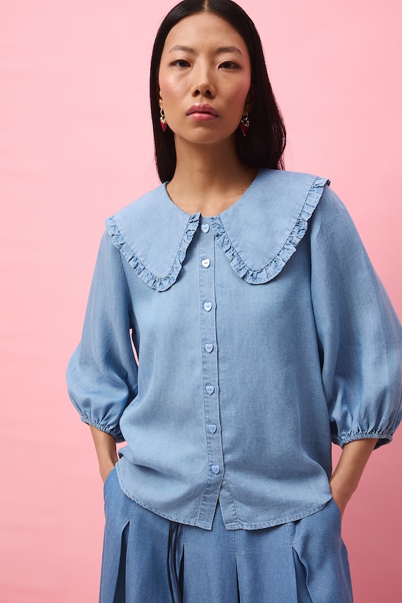Bluzka jeansowa damska z lyocellu RS26-BDD280 niebieski RS26