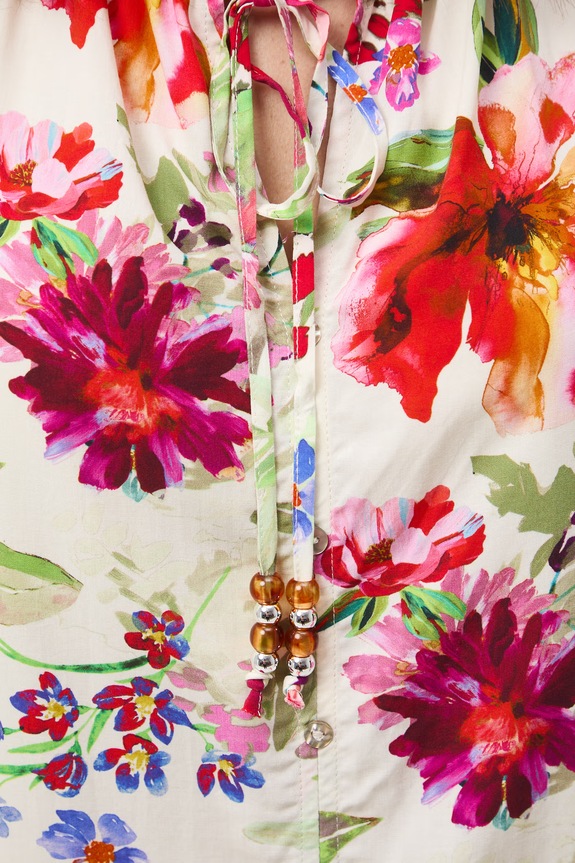 Bluzka damska z wiskozy w kwiaty RS26-BKD070 beżowy