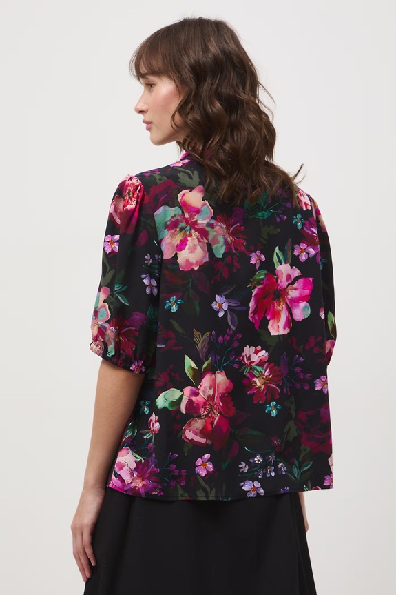 Odzież Bluzka damska z wiskozy w kwiaty RS26-BKD070 czarny