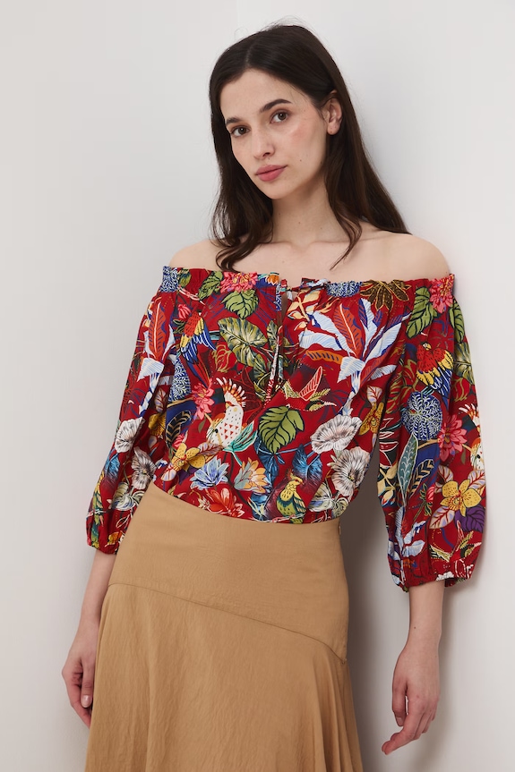 Bluzka hiszpanka damska z wiskozą multicolor RS26-BKD072