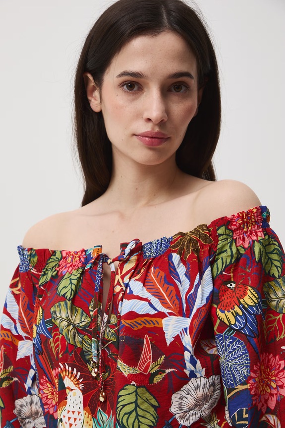 Bluzka hiszpanka damska z wiskozą multicolor RS26-BKD072