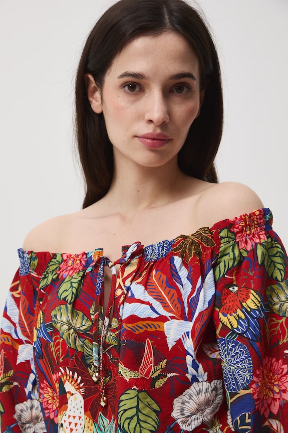 Bluzka hiszpanka damska z wiskozą multicolor RS26-BKD072
