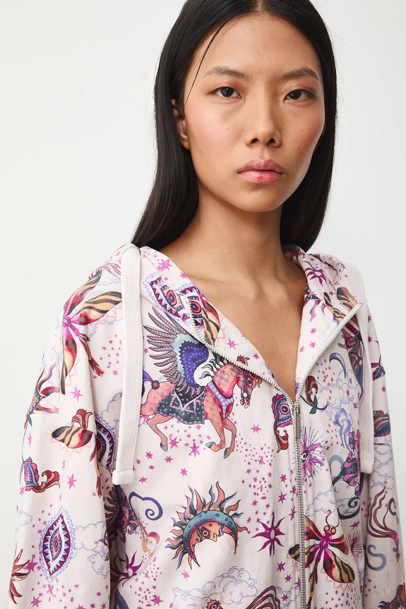 Bluza bawełniana damska z elastanem wzorzysta beżowy RS26-BLD031