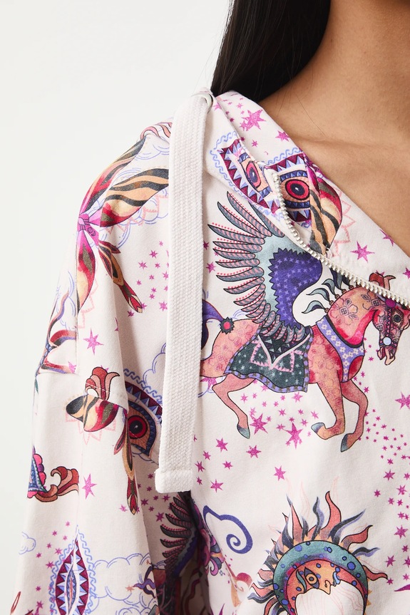 Bluza bawełniana damska z elastanem wzorzysta RS26-BLD031 beżowy