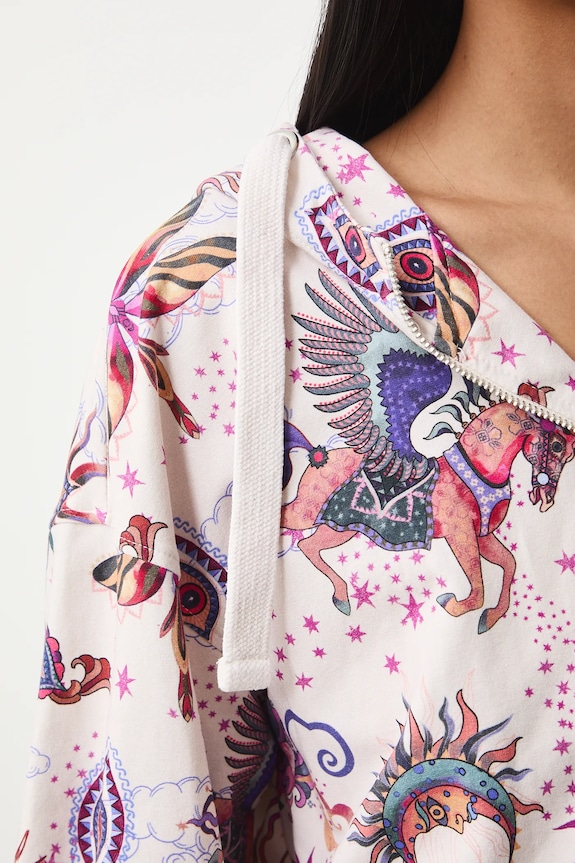 Bluza bawełniana damska z elastanem wzorzysta RS26-BLD031 beżowy