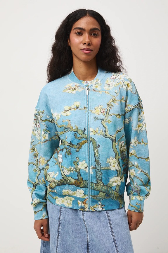Bluza bawełniana damska z kolekcji Eviva L'arte wzorzyste niebieski RS26-BLD254