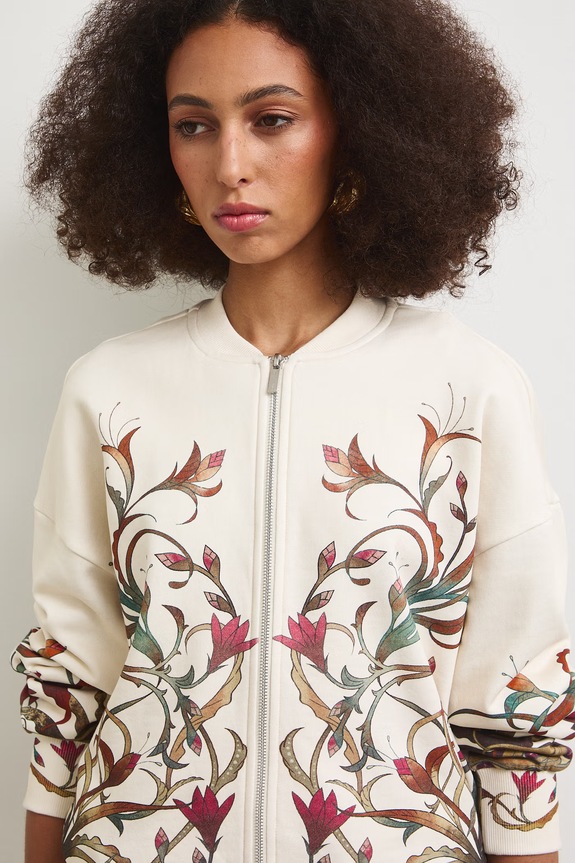 Mikina na zips dámska bavlnená béžová RS26-BLD901