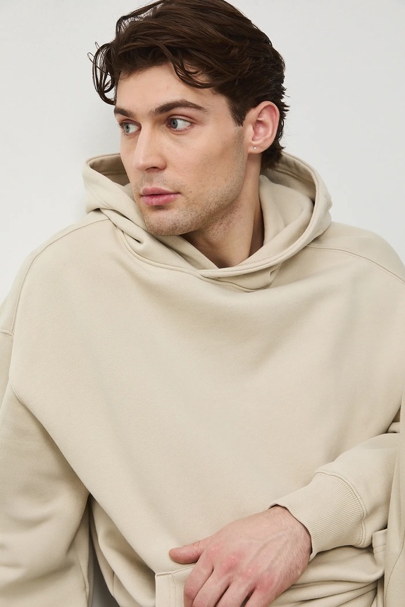 Mikina s kapucí pánská bavlněná béžová RS26-BLM030