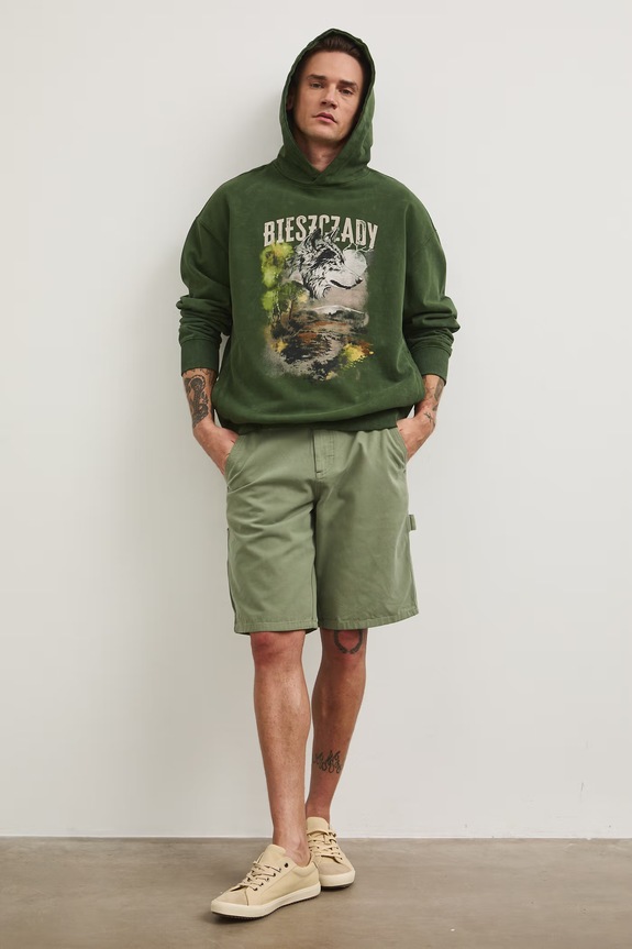 Bluza z kapturem męska bawełniana z kolekcji Bieszczadzki Park Narodowy x Medicine RS26-BLM854 zielony RS26