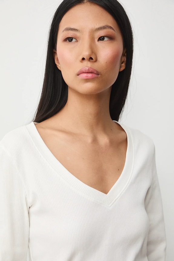 Bavlnené tričko s dlhým rukávom s elastanom vrúbkovaný béžová RS26-BUD030