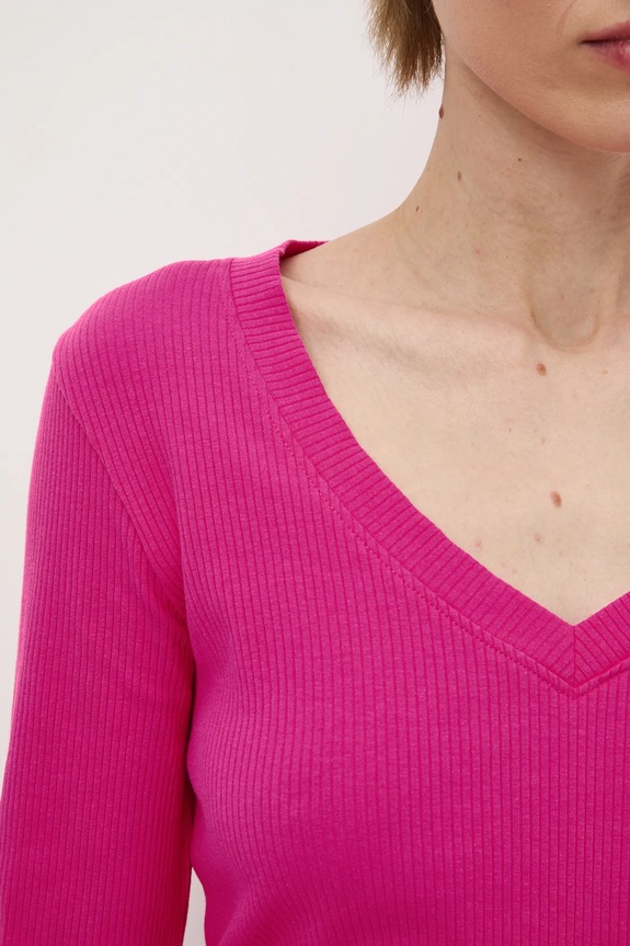 Bavlnené tričko s dlhým rukávom s elastanom vrúbkovaný RS26-BUD030 ružová