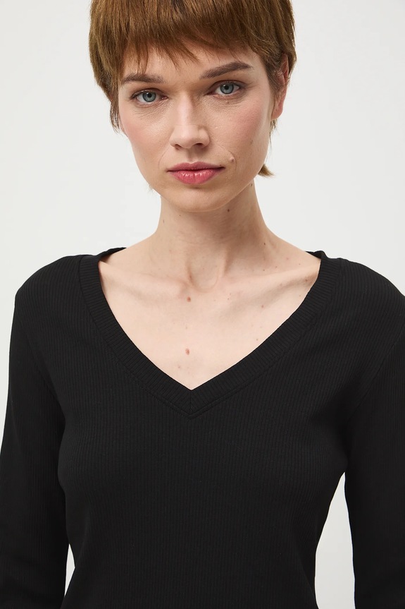 Bavlnené tričko s dlhým rukávom s elastanom vrúbkovaný čierna RS26-BUD030