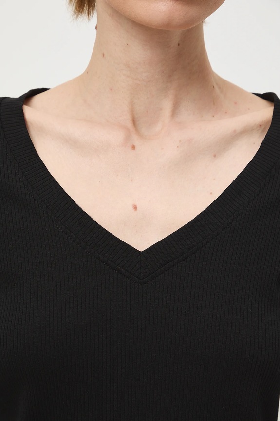 Bavlnené tričko s dlhým rukávom s elastanom vrúbkovaný RS26-BUD030 čierna