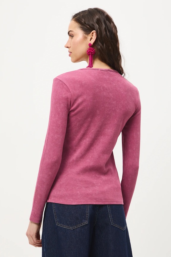 Longsleeve bawełniany damski z elastanem prążkowany różowy RS26-BUD420