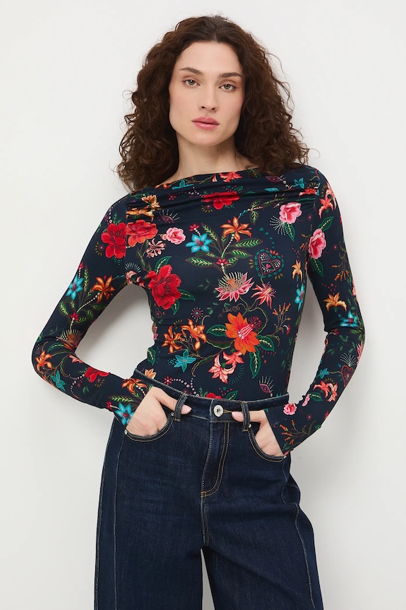 Longsleeve damski wzorzysty RS26-BUD421 granatowy RS26