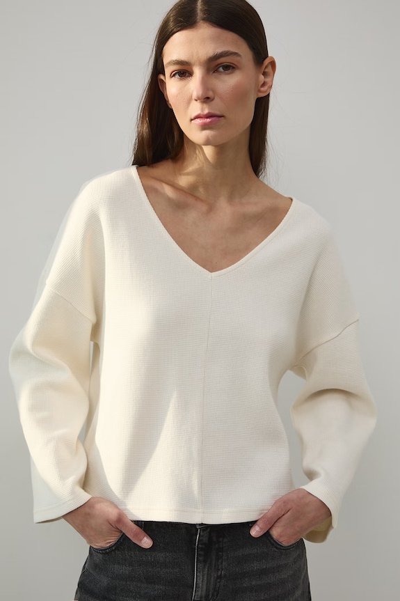 Longsleeve damski bawełniany beżowy RS26-BUD502