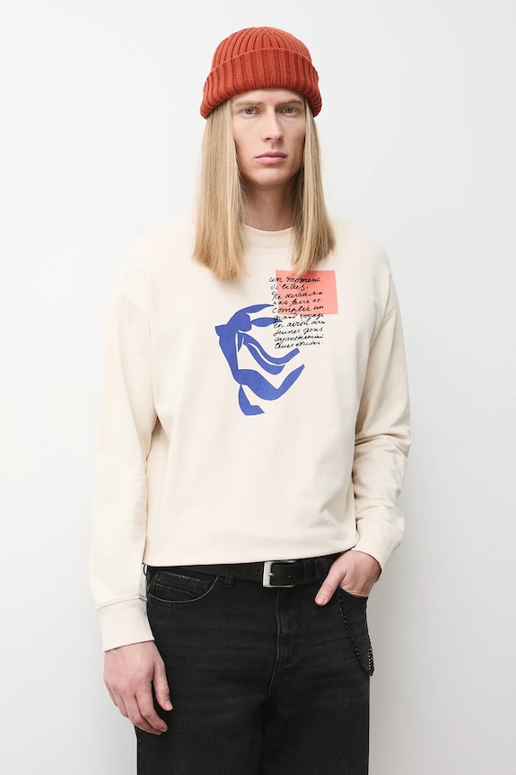 Longsleeve bawełniany męski z kolekcji Eviva L'arte okrągły beżowy RS26-BUM200