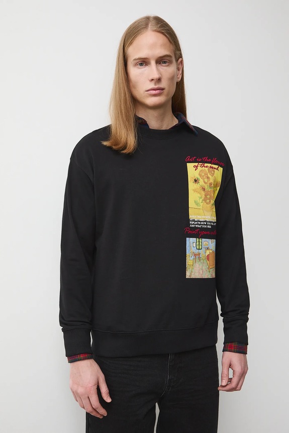 Longsleeve bawełniany męski z kolekcji Eviva L'arte okrągły czarny RS26-BUM202