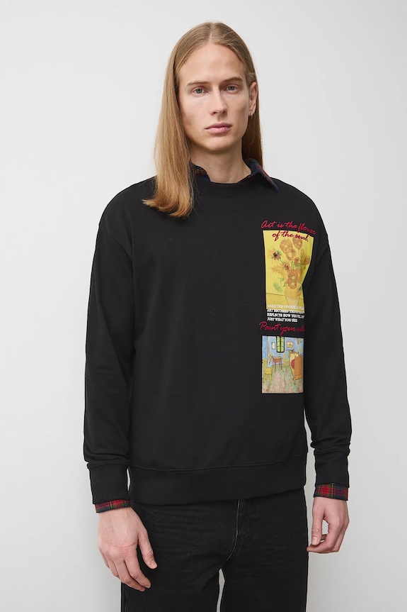 Longsleeve bawełniany męski z kolekcji Eviva L'arte okrągły czarny RS26-BUM202