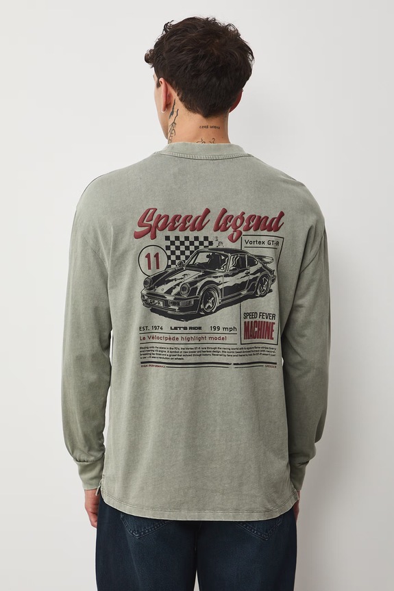 Longsleeve bawełniany męski z nadrukami zielony RS26-BUM401