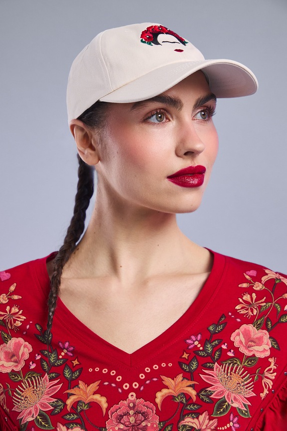 Czapka z daszkiem bawełniana z kolekcji Frida aplikacja beżowy RS26-CAD450