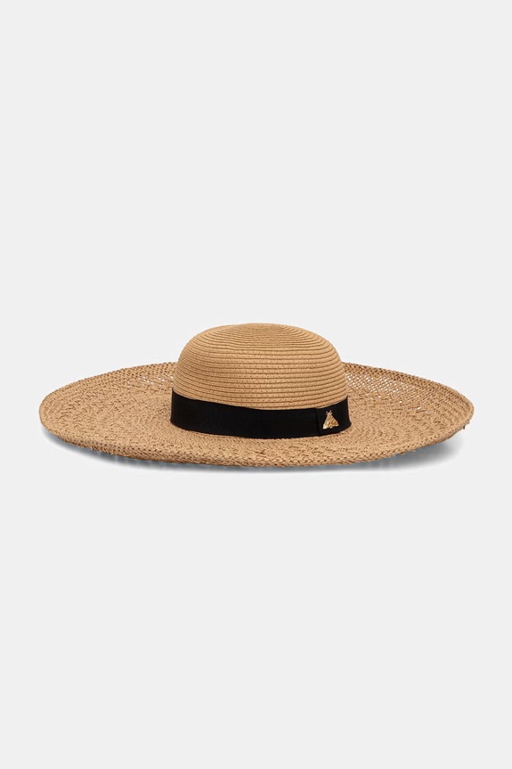Kapelusz z szerokim rondem damski pleciony handmade beżowy RS26-CAD914