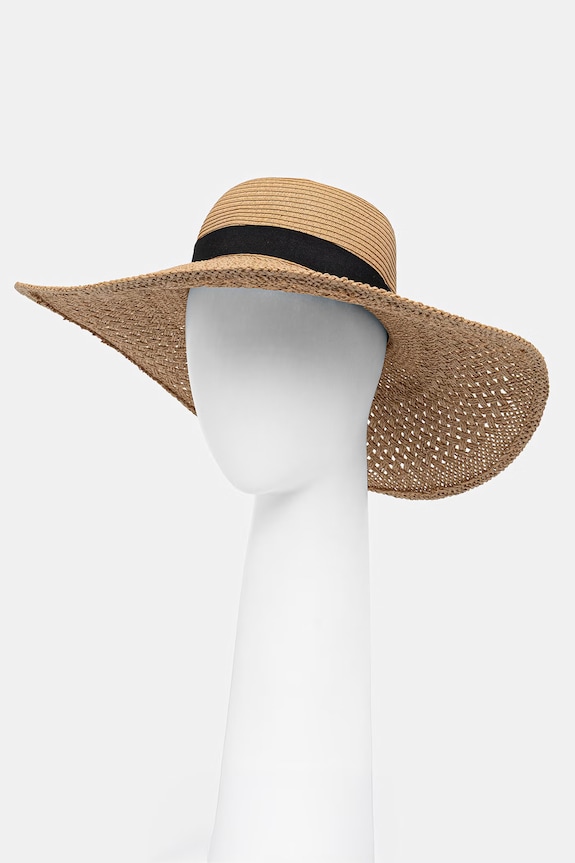 Kapelusz z szerokim rondem damski pleciony handmade RS26-CAD914 beżowy RS26