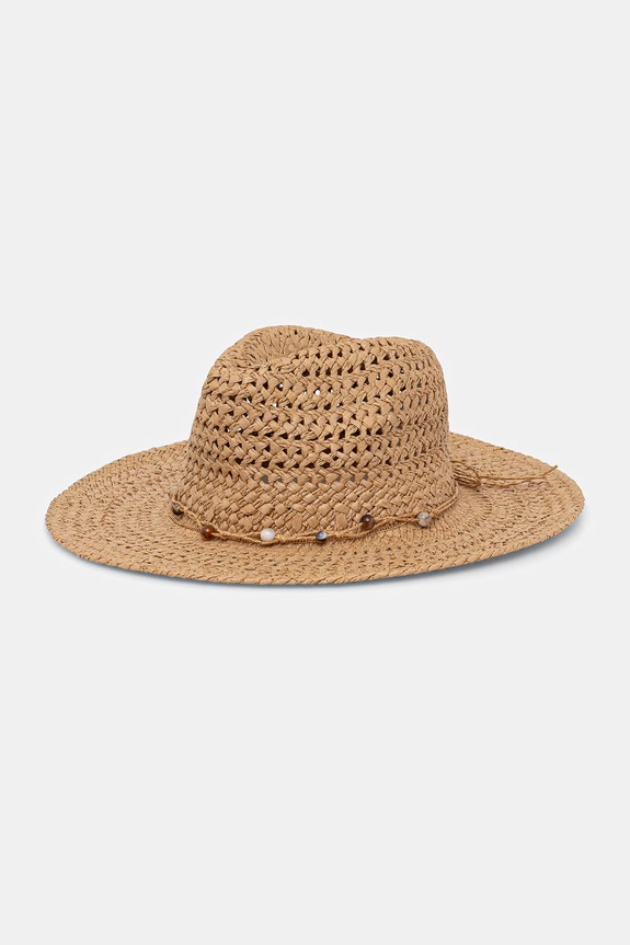 Kapelusz słomkowy damski handmade z koralikami beżowy RS26-CADB01