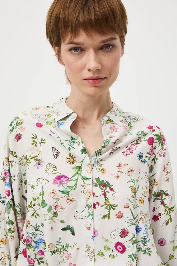 Košeľa z viskózy so vzorom béžová RS26-KDD030