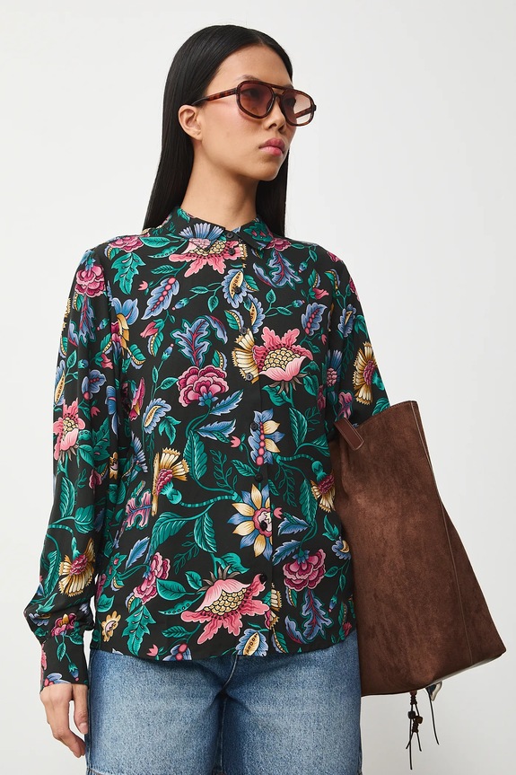 Košeľa z viskózy so vzorom casual čierna RS26-KDD030