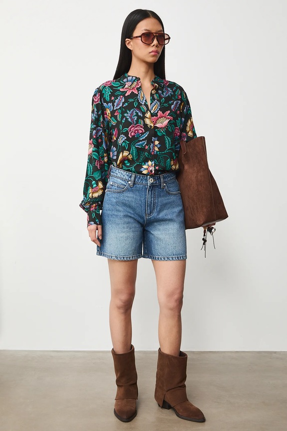 Košeľa z viskózy so vzorom RS26-KDD030 čierna RS26