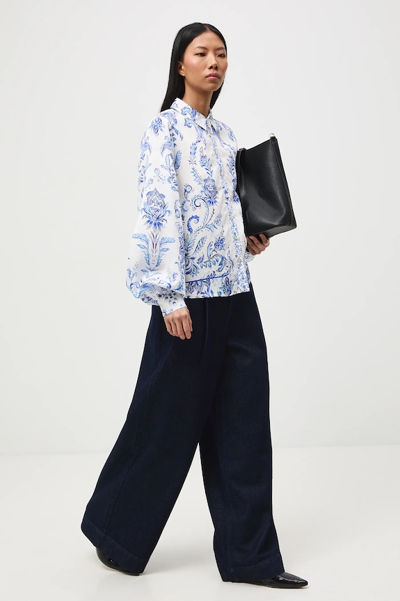 Košeľa vzorovaná z viskózy RS26-KDD301 biela RS26