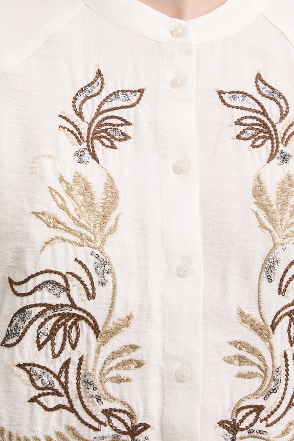 Košilová halenka dámská s viskózou s výšivkou RS26-KDD901 béžová