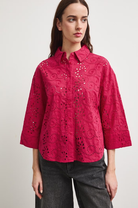 Koszula damska bawełniana ażurowa czerwony RS26-KDD903