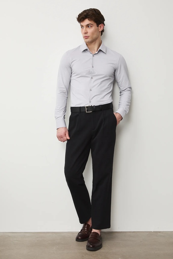 Košeľa s klasickým golier melanžová RS26-KDM031 sivá RS26