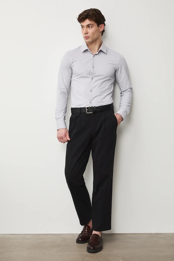 Košeľa s klasickým golier melanžová RS26-KDM031 sivá RS26