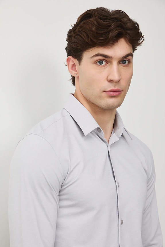 Košeľa s klasickým golier melanžová RS26-KDM031 sivá