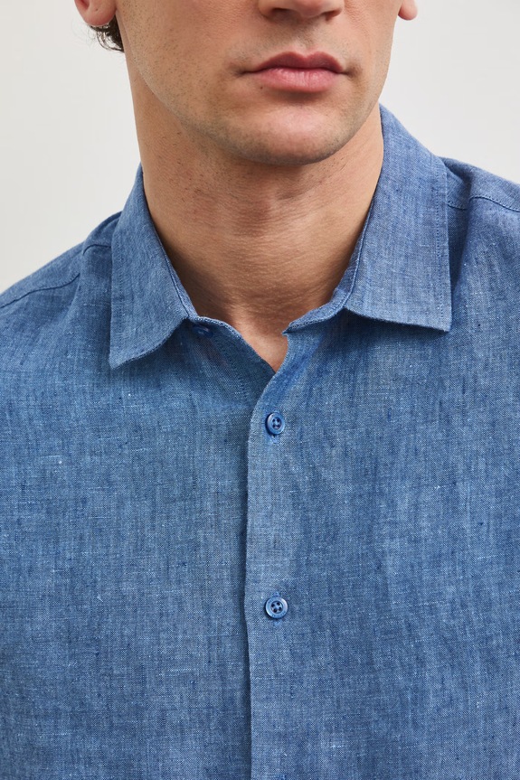 Koszula męska lniana RS26-KDM071 niebieski