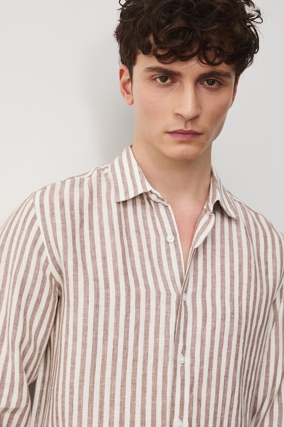 Košeľa pánska ľanová hnedá RS26-KDM071