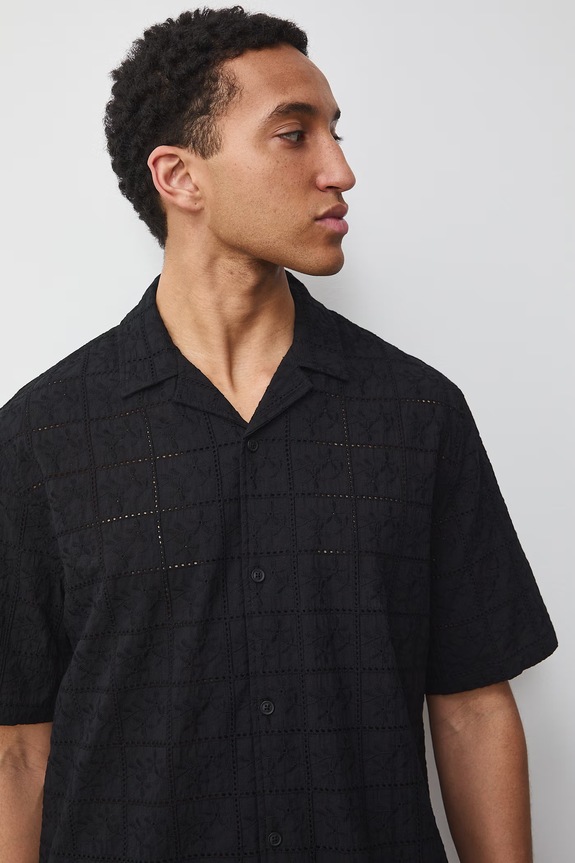 Medicine cămașă pentru bărbați, din bumbac negru RS26-KKM073